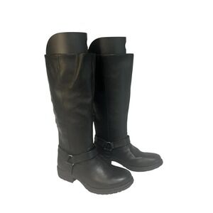 Born boc Chesney Riding Boots 6M Black Tall Knee High Buckle Harness NWT